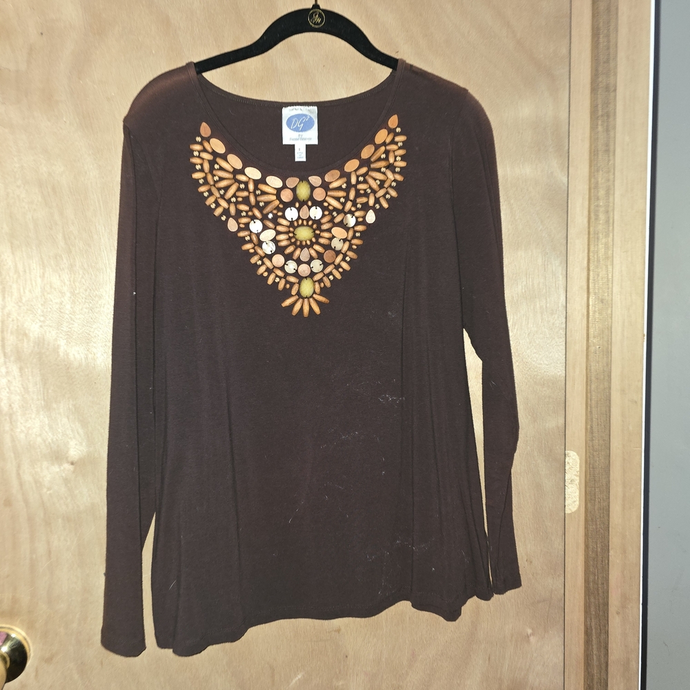 DG2 by Diane Gilman Chocolate Tunic with Amber Embellishments